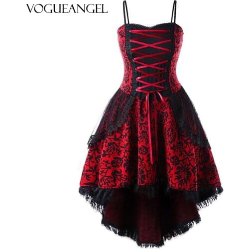 Gothic Plus Size 5XL Lace Up Dip Hem Corset Dress Women Vintage A Line Slim Elegant Party Dress Female Vestido Femme Big Size