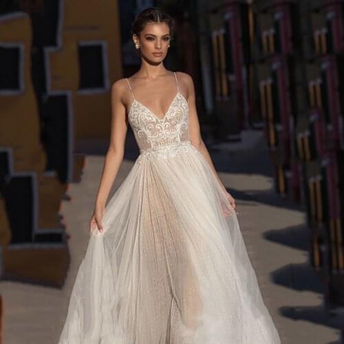 Beach Wedding Dress Boho vestido de noiva Bohemian Lace Bridal Dress Backless Spaghetti Straps V Neck Wedding Gowns платье