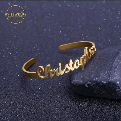 Gold Stainless Steel Customized Name Charm Adjustable Bracelet Personalized name Bangles for Lovers Birthday Christmas Jewelry