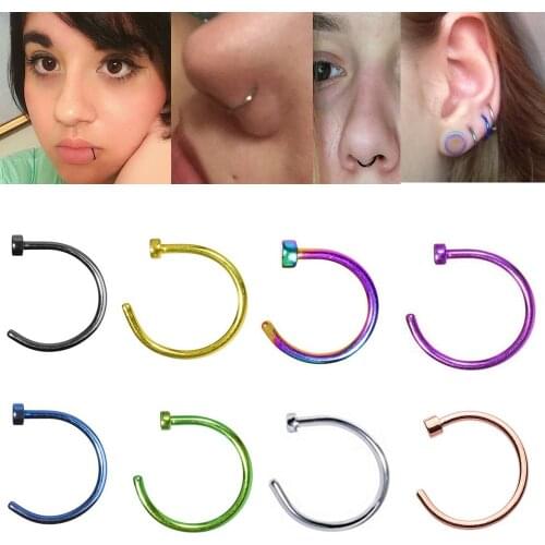 1pc Titanium Anodized Open Nose Hoop Lip Ring Stud Retainers Ear Ear Helix Tragus Cartilage Clicker Piercing Body Jewelry