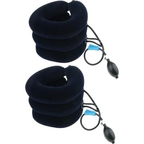 2x Inflatable Cervical Neck Traction Pillow Collar Device Stretcher Blue