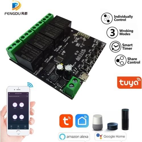 4CH Tuya Switch WiFi Switch Module Wireless Relay Smart Life APP Remote Control Smart Timer for Smart Home Switch