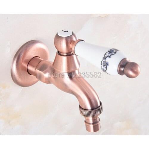 Antique Red Copper Ceramic Handle Laundry Sink Cold Water Tap and Washing Machine Faucet /Garden Water Taps Lav332