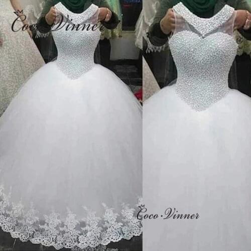 Heavy Pearls Beaded Tulle Ball Gown Wedding Dress 2021 African New Plus Size Pure White Custom Made Bride Dresses W0901