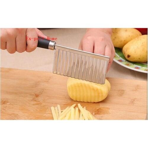 Free shipping 300 pcs Potato Crinkle Wavy Edged Knife Stainless Steel Kitchen Gadget Vegetable Fruit Cutting Slicers