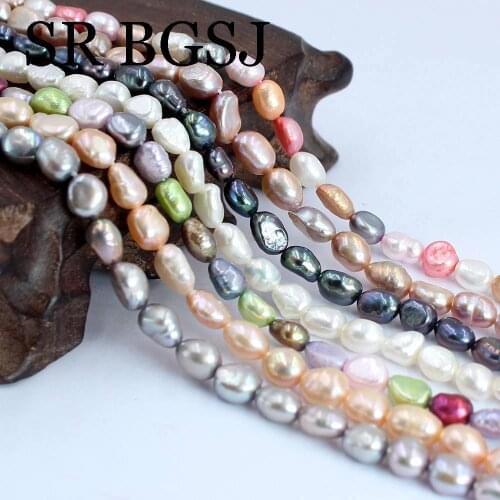 Free Shipping 5-6x7-8mm Wholesale Freeform Baroque Rice Olivary Natural Pearl Freshwater Loose DIY Spacer Beads 14"