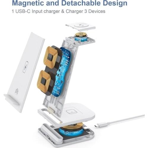 Wireless Charging 10W Multifunction Ultra-thin PortableThree-in-one Wireless Charger Fast Charging Folding Wireless Disassembly