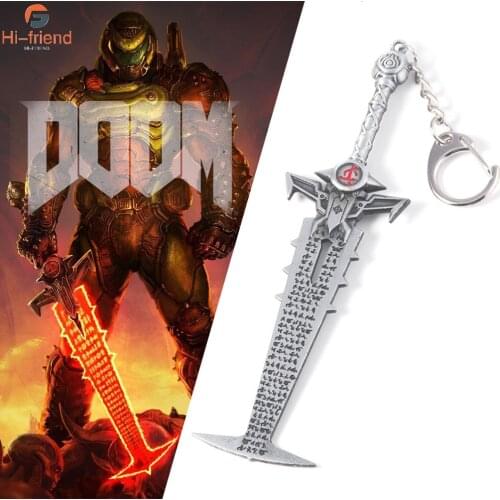 Game Doom Eternal Keychain Titan Class Weapon Model Slayer Crucible Blade Sword Key Chain for Men Cool Keyring Jewelry