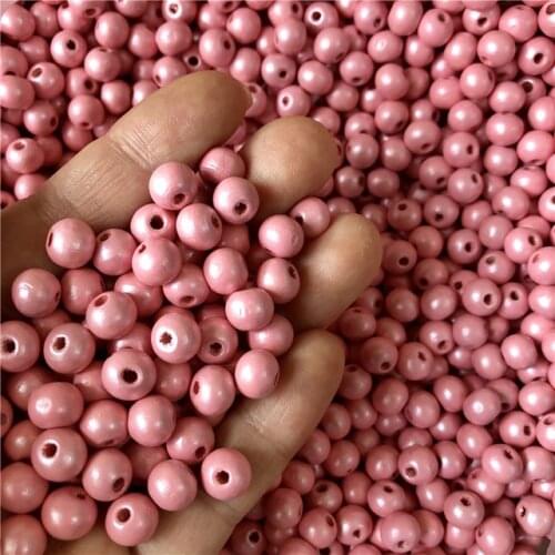 Pink Color Wooden Beads Round Spacer Natural Wood Charms For DIY Jewelry Making 6mm/8mm Nice Silver Plated