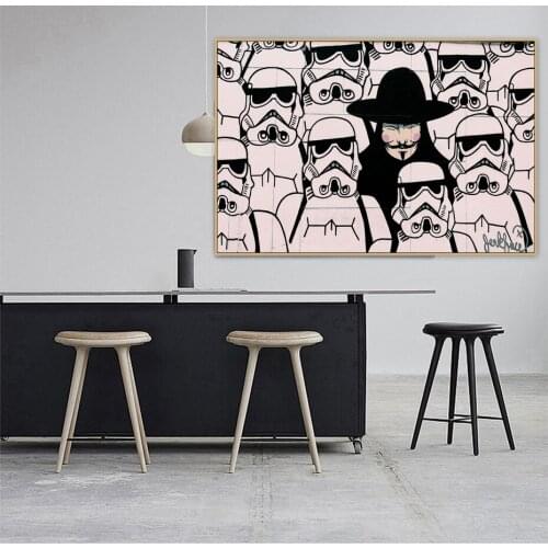 Black and White Mask Man Figure Canvas Painting Wall Art Nordic Posters and Prints Wall Pictures for Living Room Decoration