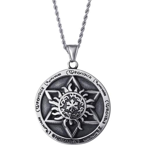European and American jewelry Solomon seals Six-pointed star totem medal pendant Stainless steel mens pendant