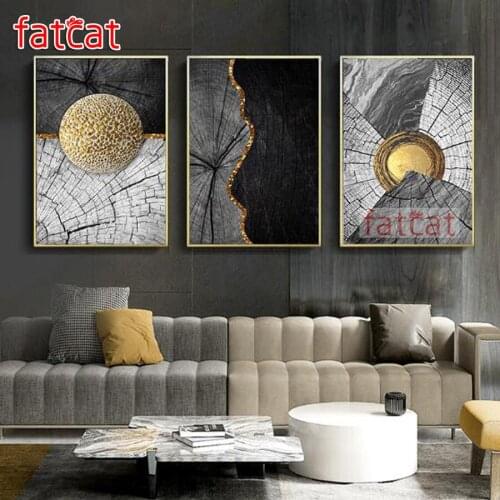 FATCAT Abstract Golden Black Wood Texture diy 5d diamond painting full square round mosaic embroidery triptych kits decor AE2851
