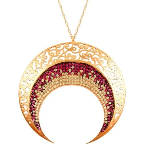 Gradient Rose Gold Moon Necklace Statement Trendy Calligraphy Crescent Necklace Women Necklace Silver Women Necklace