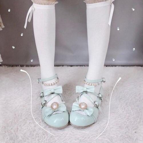 Kawaii girl sweet lolita shoes star pearl lace bowknot princess kawaii shoes round head high heel women shoes loli cosplay cos