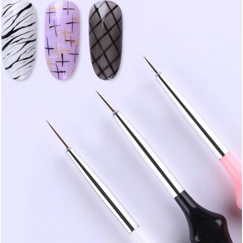 3Pcs/set Nail Art Brush Pink White Black Acrylic Handle Thin Liner Drawing Pen Painting Stripes Flower Nail Art Design Tools
