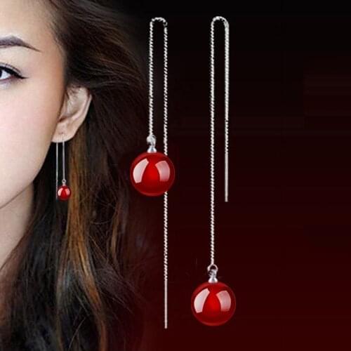 Red Stone and Bar Chain Thread Link Jewelry Lady Teens Chic Accessory Fashion Jewelry