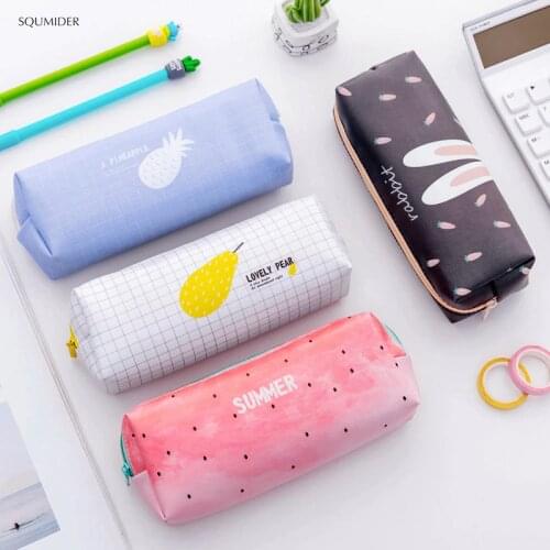 Creative Square Student Pencil Case Cartoon Zipper Bag for Student Stationery Storage Bag School Stationery Gift Supplies