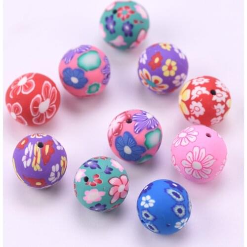 Random Mixed Flower Patterns Round Polymer Clay 6mm 8mm 10mm 12mm 15mm Loose Beads for Jewelry Making DIY Crafts
