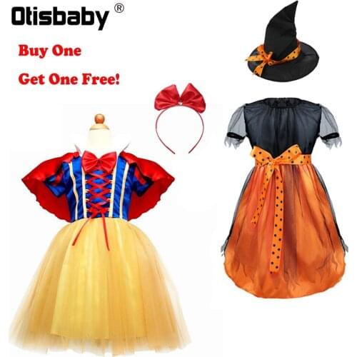 Buy One Get One Free! Christmas Halloween Carnival Witch Costume Kids Snow White Dress Princess Dress Up Fairy Frock for Girls