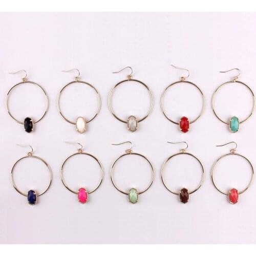 Copper Faceted Resin Stone Hoop Earrings Fashion Jewelry Cute Multicolor Oval Hoop Earrings for Women