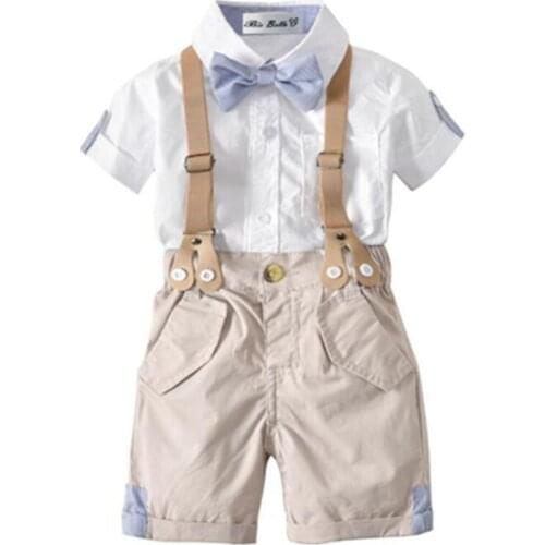 2Pcs Gentle Boy Clothing Set T-shirt Tops+Shorts Pants Suspender Suit 2pcs Clothes Set Baby Boy Gentleman Terno Infantil Meninos
