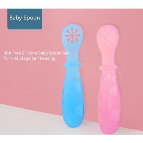 Baby Feeding Spoon sets Soft SiliconeToddler Molar Teether Newborn Infant Training Spoon Self Feeding Utensils Baby Led Weaning