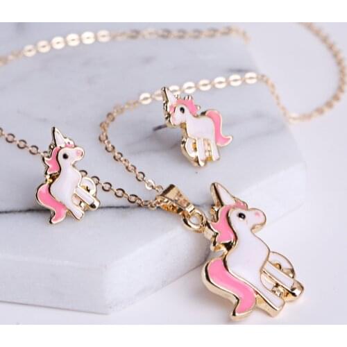 3PCS/Set Unicorn Jewelry Sets Cute Earrings Necklaces For Women Girl Animal Decorations Kits Gifts Wedding Party