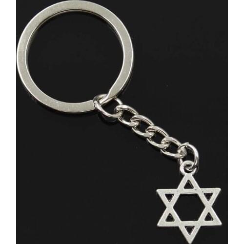 New Fashion Men 30mm Keychain DIY Metal Holder Chain Vintage Star Of David Shield 21x16mm Silver Color Pendant Gift