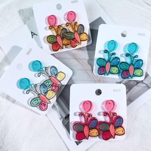 New Korean Colorful Transparent Flower Acrylic Drop Earrings for Women Geometric Butterfly Apple Print Earrings Fashion Jewelry