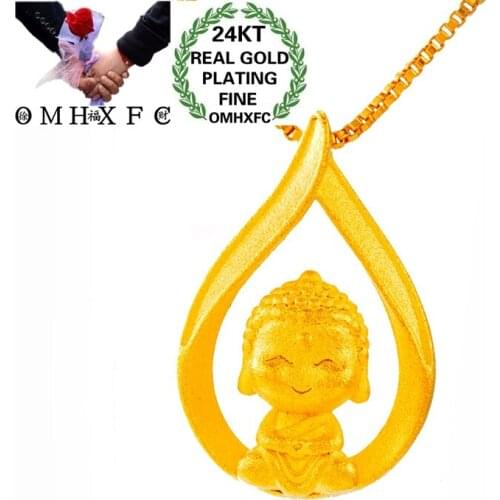OMHXFC Jewelry holesale PN469 European Fashion Fine Woman Girl Party Birthday Wedding Gift The Buddha 24KT Gold Pendant Charm