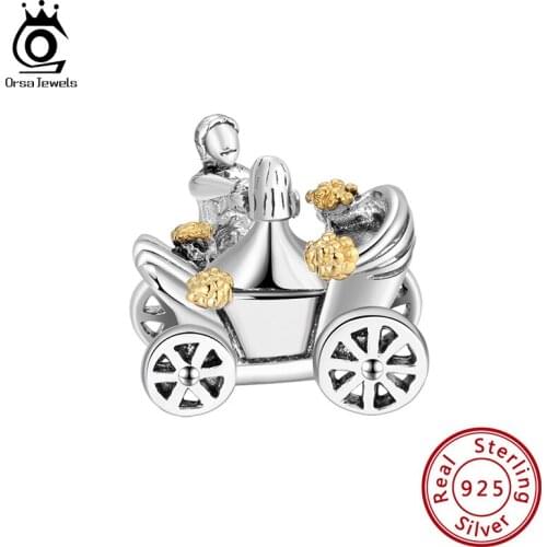 ORSA JEWELS 925 Sterling Silver Romantic Wedding Car Bead for Bracelet Charm Fit Original Bracelet Pendant DIY Jewelry CB51