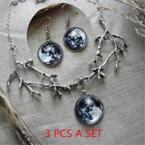 Full moon necklace Gothic witch jewelry goth pendant Goddess wiccan pagan space moon phase branches necklace