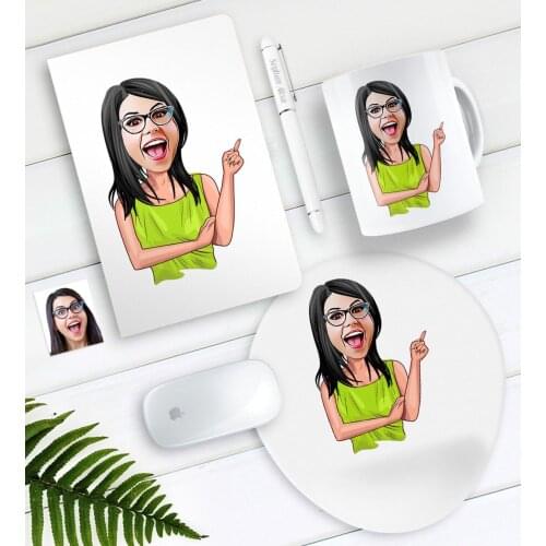 Personalized Women 'S Caricature Of Notebook Pen Mug Mouse Pad Seti-19 Dear Souvenirs Custom Design Office Enjoyable gift