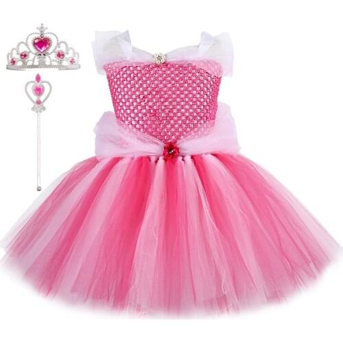 Sleeping Beauty Princess Tutu Dress Fancy Girl Birthday Party Dress Up Carnival Halloween Cosplay Costume for Kids Ball Gowns