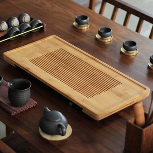 Dry Bubble Tea Tray Drainage Eco Friendly Bamboo Luxury Chinese Large Tea Tray Tea Ceremony Plateau Bois Kitchen Teaware DG50CP