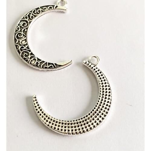 12pcs/lotRetro Crescent Moon DIY Handmade Antique Pendant Necklace Earrings Accessories Charms Findings Jewelry Making Supplies