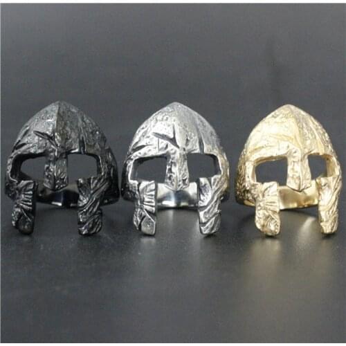 Size 7-14 Amazing Design Sparta Ring 316L Stainless Steel Cool Fashion Mens Golden Black Biker Ring