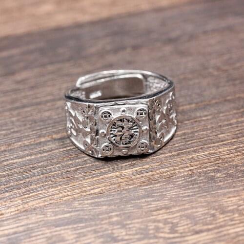 Real 925 sterling silver ring hand carved mens blessing opening widened handmade silver ring