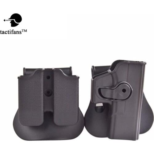 Tactifans Polymer Guns Holster for Glock 17 19 23 25 28 32 - Right Handed Gen 4 Compatible and Double magazine Pouch 9 40 black