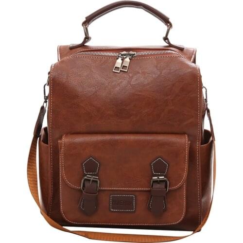 Vintage Classic Double Shoulder Bag Preppy Large Capacity Pu Leather Women Backpack Fashion College School Bag Backpacks