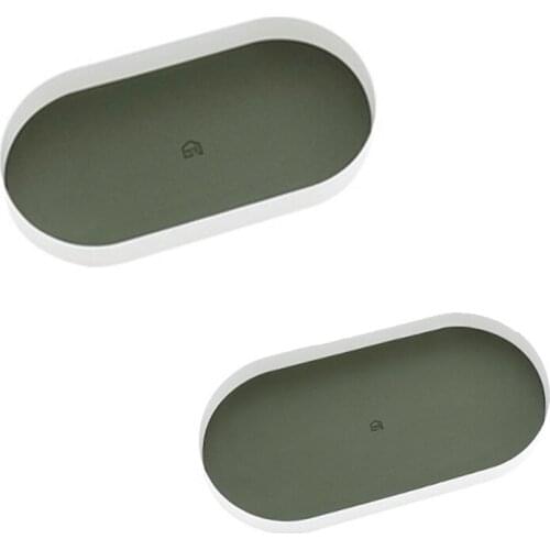 Iron Tray with PU Leather Mat Oval Desktop Storage Tray Entrance Storage Tray Bathroom Organizer Tray