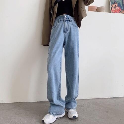 V-hanver Women Jeans Pants Leisure Loose High Waist Vintage wide leg jeans Women Jean Korean Style All-match Simple Full-length