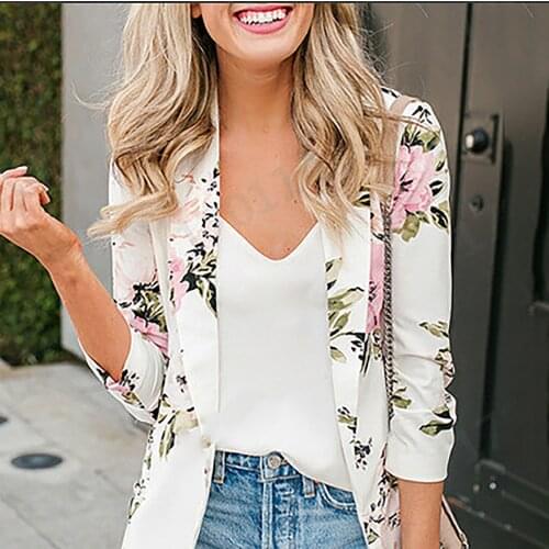 Floral Print Womens Jacket Slim Blazer Casual Notched Collar Long Sleeve Female Coat Autumn Retro Blazers Women Outerwear