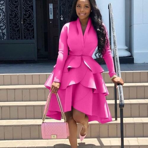 Sexy V-neck Elegant Celebrity Runway Party Dress Women Work Wear Business Ruffles A-line Midi Club Dresses for Women Vestidos