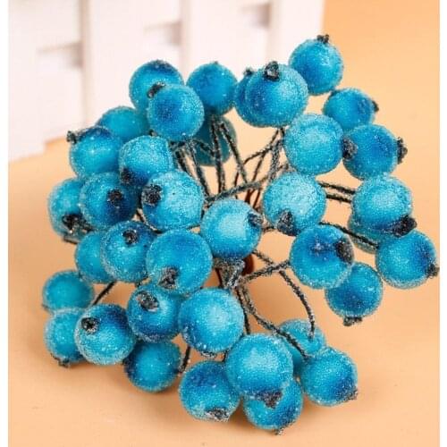 200pcs Mini Christmas Frosted Fruit Berry Holly Artificial Fruits Decor - Blue