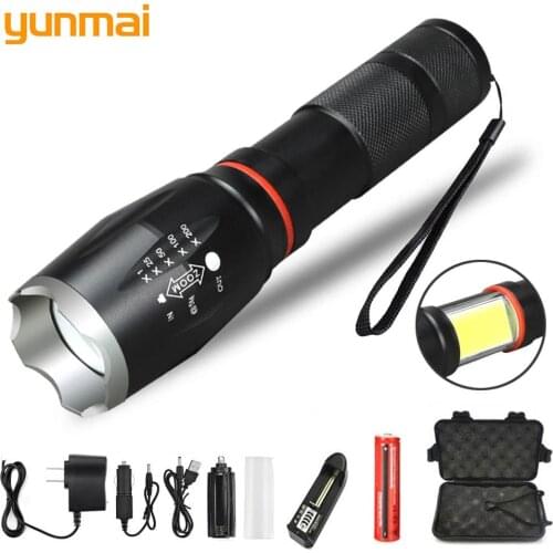 2019 New Multifunction Led Flashlight 8000 Lumens T6 Torch Hidden Cob Design Flashlight Tail Super Magnet Design Camping Lamp
