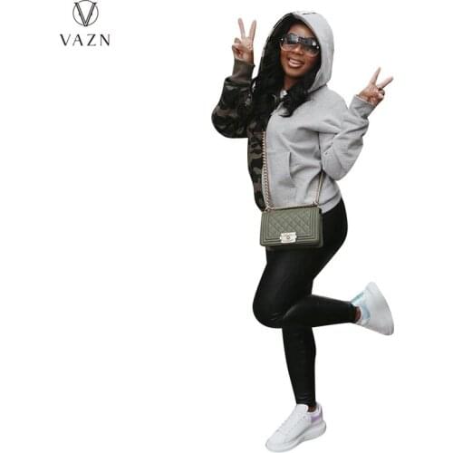 VAZN 2021 Autumn Solid Patchwork Young Overalls Casual Regular Fashion Hooded Full Sleeve Joker Women Slim Outwears