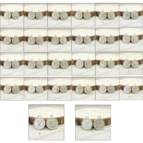 Fashionable 26 Pieces/Lot 15mm*12mm Antique Silver Plated Alphabet charm alphabet A to Z diy handmade craft For Jewelry Making