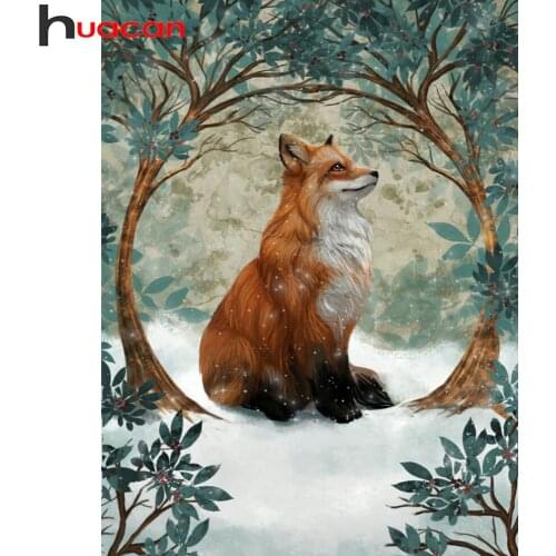 Huacan 5d Diamond Painting Fox Rhinestone Pictures Embroidery Mosaic Animal Snow Tree Wall Stickers Diamond Art