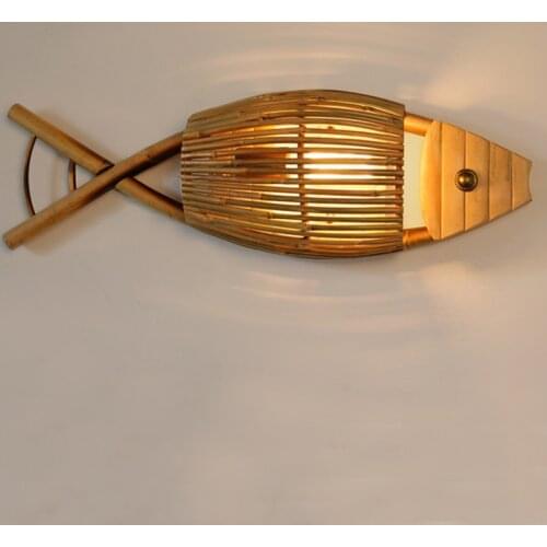 Bamboo light woven mesh bar South East Asia Garden Dining Hall LED for coffee Aisle Tea Room creative fish wall lamp